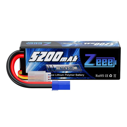 1/2pcs Zeee 3S 5200mAh LiPo Battery, High-performance 5200mAh 11.1V 80C LiPo battery with hard case and multiple plug options (T/XT60/EC3/EC5) for RC vehicles.