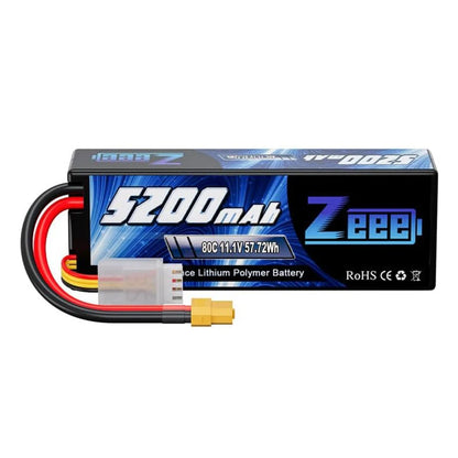 1/2pcs Zeee 3S 5200mAh LiPo Battery, Zeee 5200mAh 3S 11.1V 80C LiPo battery with hard case and XT60 plug for high-performance RC use.