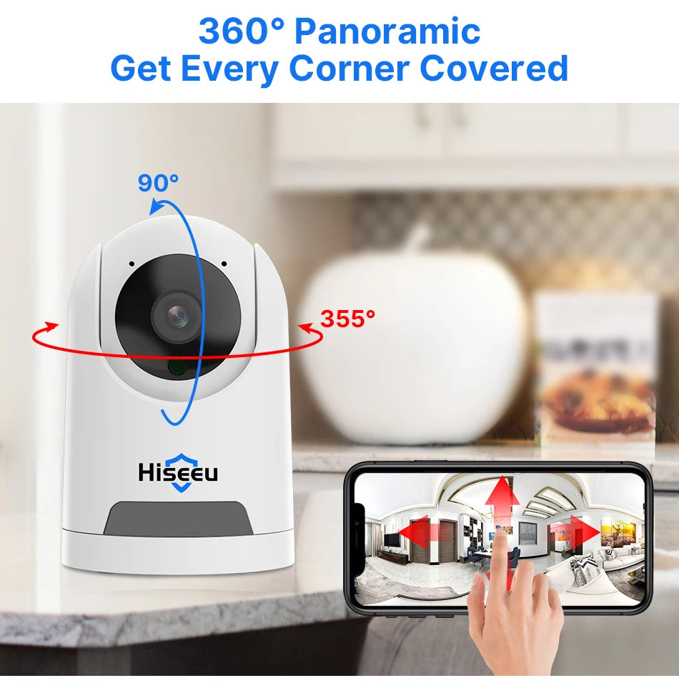 Hiseeu 2MP Baby Pet Monitor Camera, Capture every corner with this 3600 panoramic camera, perfect for monitoring your baby or pets.