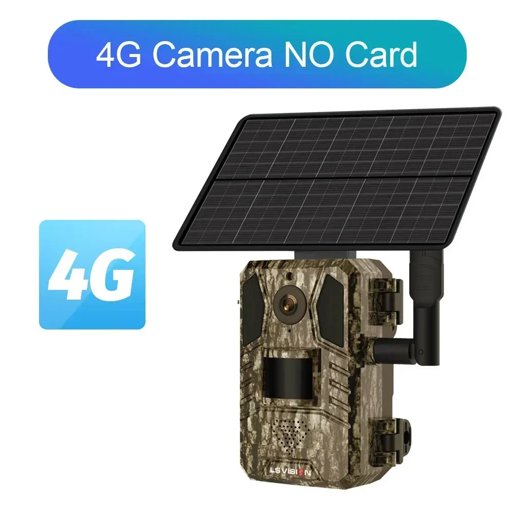 LS VISION 4G Solar Hunting Trail Camera - Outdoor 4MP Night Vision PIR Motion Detection 7800mAh Battery Waterproof Wildlife Camera