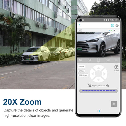 LS VISION 4K 8MP Solar Camera, Waich Speed PTZ Reset Adjust the focus 20X Zoom Capture the details of objects