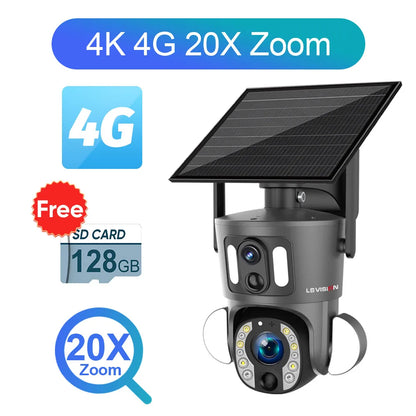 LS VISION 4K Solar Camera - 20X Optical Zoom Dual Screen Outdoor 8MP 4G/WiFi PTZ Dual PIR Detection Auto Tracking Security Cameras