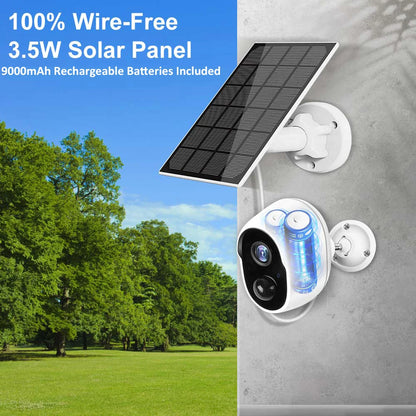 REHENT 3MP Solar Camera, 100% Wire-Free 3.5W Solar Panel 900OmAh Rechargeable Batteries