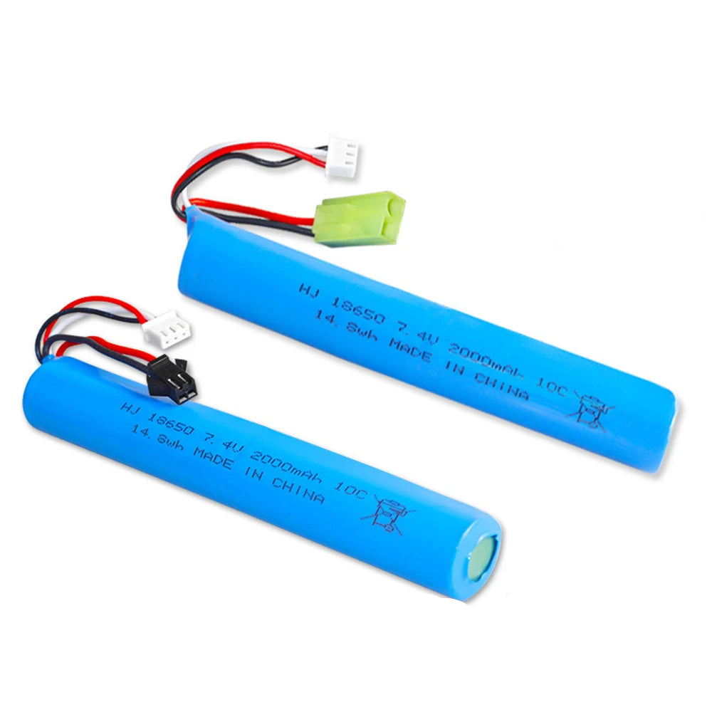 2S 7.4V 2000mAh 10C 18650 LiPo Battery, SM/Small Tamiya Plug, for Water Guns, Airsoft BB & Electric Toys