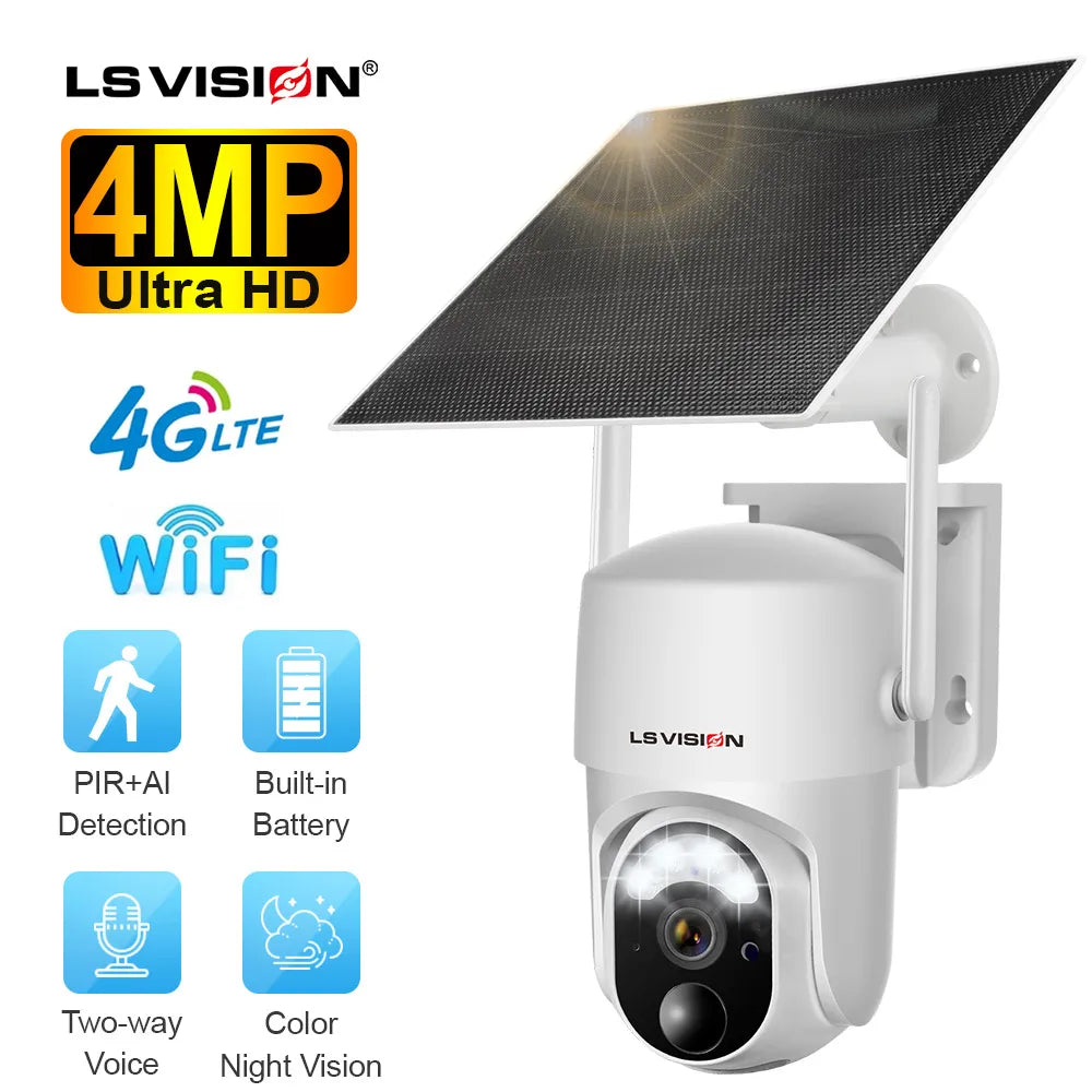 LS VISION 4MP Solar Camera, LSVISi NS 4MP Ultra HD 4Gtte wifi Built-in