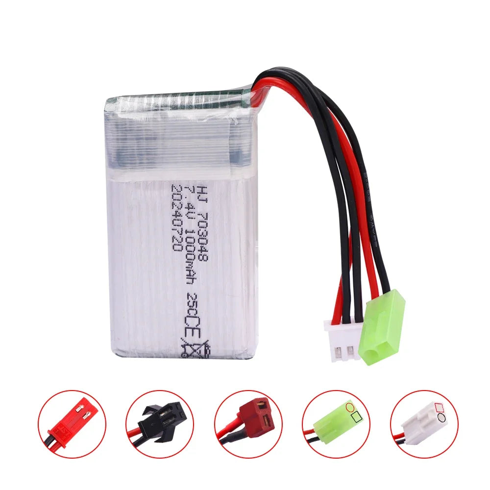 7.4V 1200mAh 25C 703048 Lipo Battery 2S with JST/SM/T/EL-2P/Tamiya Plug for MJXRC X600 RC Drone Replacement