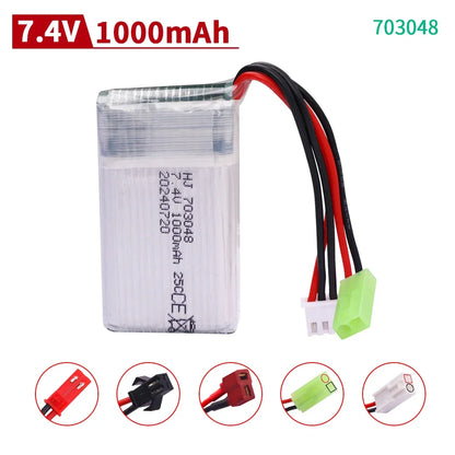 7.4V 1200mAh 25C 703048 Lipo Battery 2S with JST/SM/T/EL-2P/Tamiya Plug for MJXRC X600 RC Drone Replacement