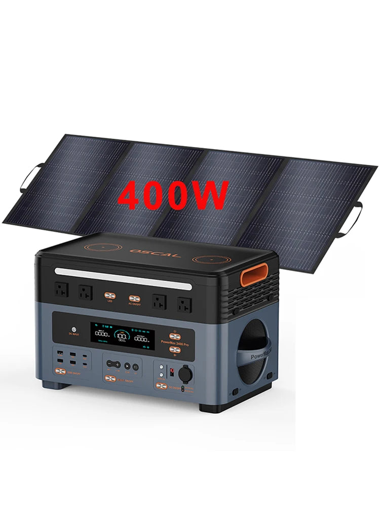 OSCAL Portable Power Station + Foldable Solar Panel, 2400W 1872Wh LiFePO4, Pure Sine Inverter with 400W ETFE Panel