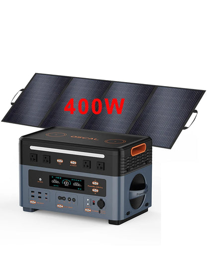 OSCAL Portable Power Station + Foldable Solar Panel, 2400W 1872Wh LiFePO4, Pure Sine Inverter with 400W ETFE Panel