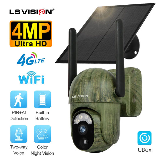 LS VISION 4MP 4G SIM Solar Trail Camera - Wireless Outdoor WiFi Human/Animal Detection 2-Way Talk IP66 Waterproof Security Camera