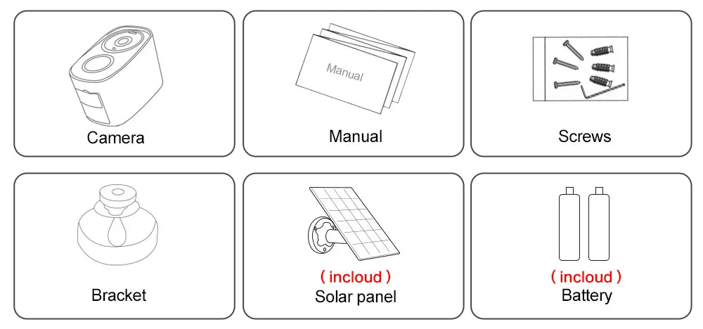 Hkixdiste 5MP Solar Camera, Camera Manual Screws (incloud ) incloud Bracket Solar panel Battery