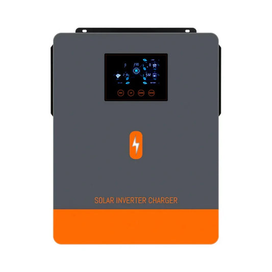 PowMr POW-HVM10.2M 10.2kW hybrid solar inverter front view with LCD screen and orange base