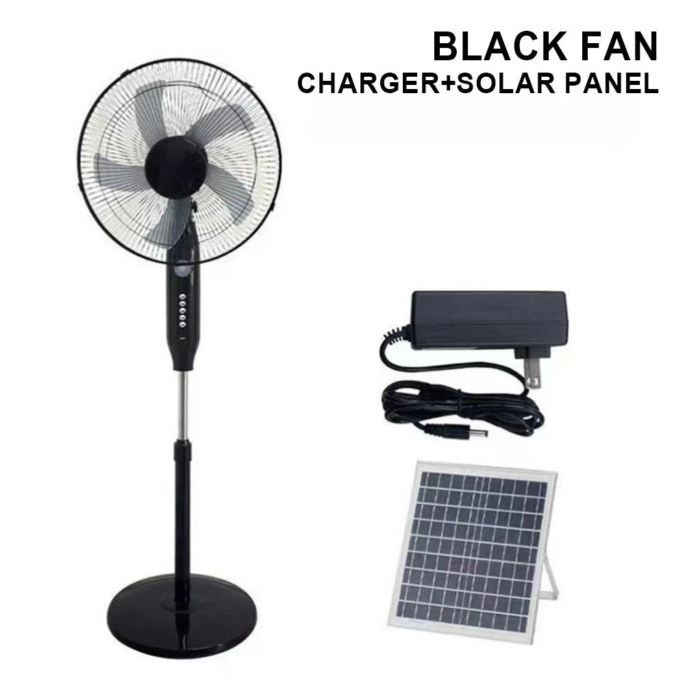 25W Solar Floor Fan with 18000mAh Battery, 20W Solar Panel, 3-Speed, USB Port & Night Light – 12H Runtime for Home, Camping & Emergency