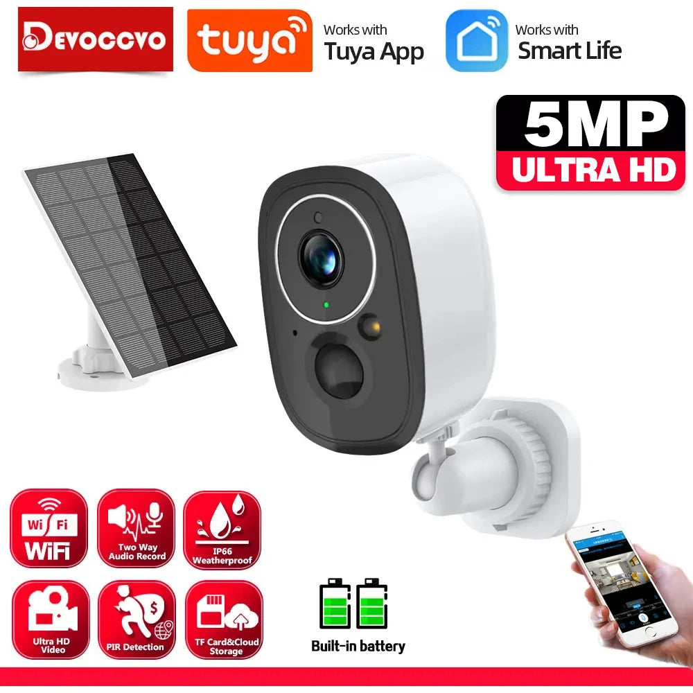 Devoccvo 5MP Tuya Solar Wifi Camera, Works with Works with Jevocovo tuya Tuya App Smart Life