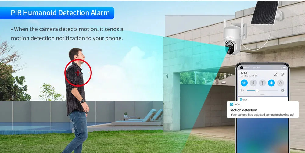 LS VISION 4MP Solar Camera, Motion detection alert sends texts to your phone with arrival notifications.