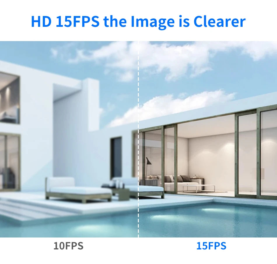 Hiseeu 5MP Camera, High-definition 5MP camera captures clear images, offering 10fps or 15fps frame rates for smooth video.