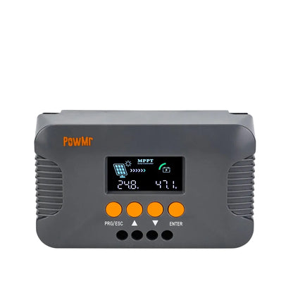 PowMr POW-Boost 10A MPPT boost solar charge controller front view with LCD display and orange buttons