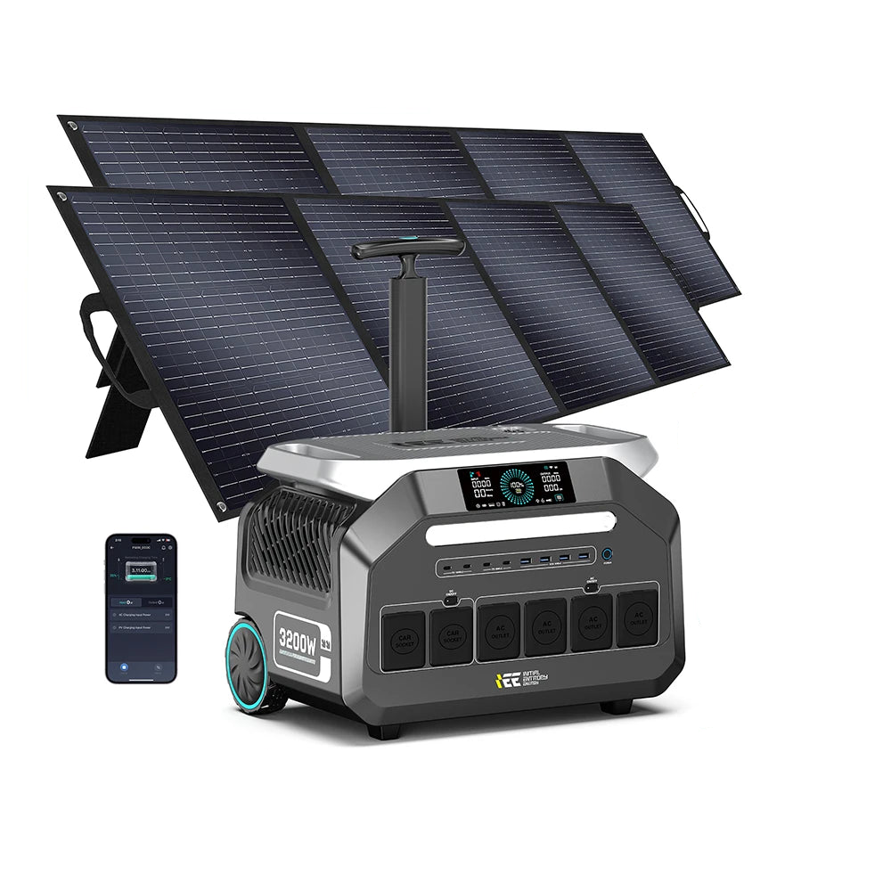 IEETEK P3200 Portable Power Station With Solar Panel, 3200W 2048Wh/640000mAh LiFePO4, 2×400W Panels, Tow Bar