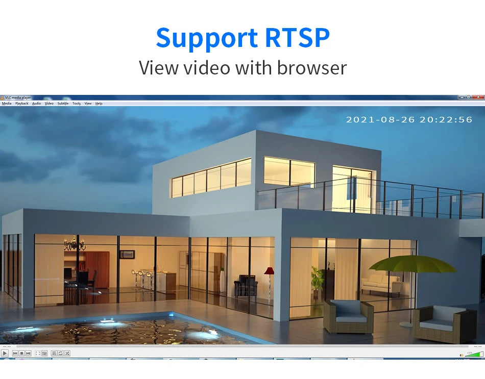 Hiseeu 5MP Camera, View live video feed from your browser using RTSP protocol, compatible with Windows and macOS.