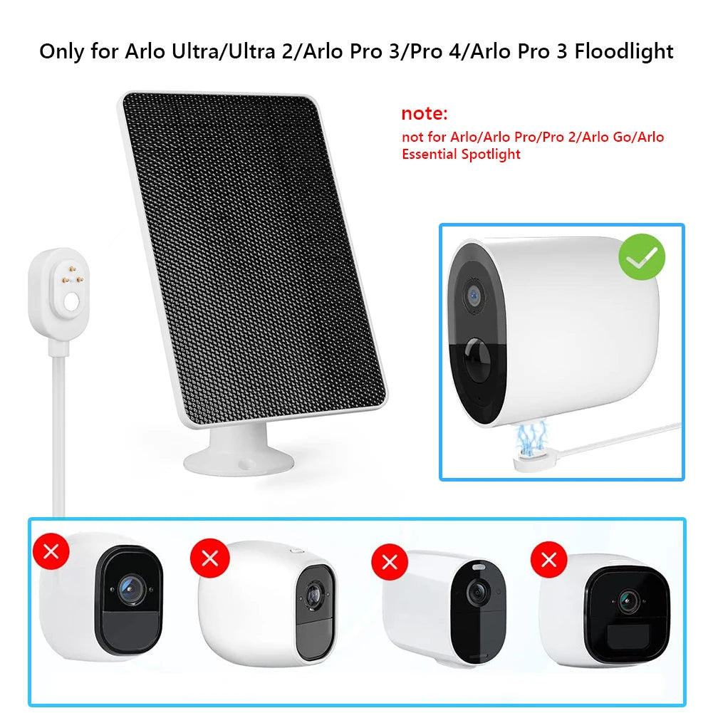 Arlo Ultra Solar Panel, Arlo Ultra, Ultra 2, Pro 3, and Pro 4 system compatibility only; not for other Arlo models.