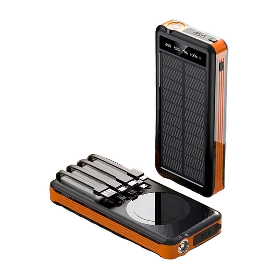 20000mAh Solar Power Bank TY4 with Wireless Charging, 4 Built-in Cables, USB-A Port, LED Flashlight, Magnetic Mount, USB-C/Micro-USB Input