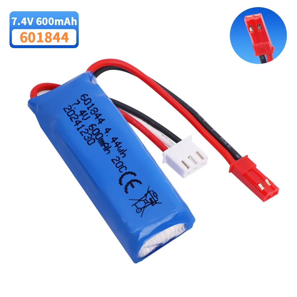 601844 7.4V 600mAh 2S Lipo Battery, JST Plug, for WLtoys K969 K979 K989 K999 P929 P939 RC Cars, 1–5pcs Set
