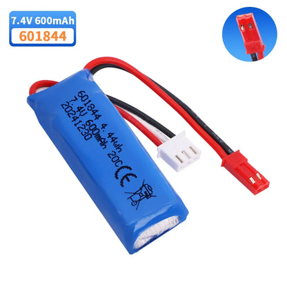 601844 7.4V 600mAh 2S Lipo Battery, JST Plug, for WLtoys K969 K979 K989 K999 P929 P939 RC Cars, 1–5pcs Set