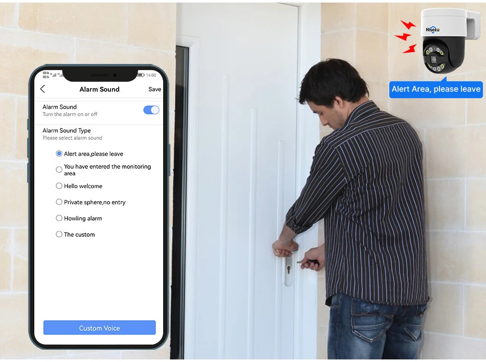 Hiseeu 2K 4MP Camera, Private security system with customizable camera, alarm sounds, and secure access.