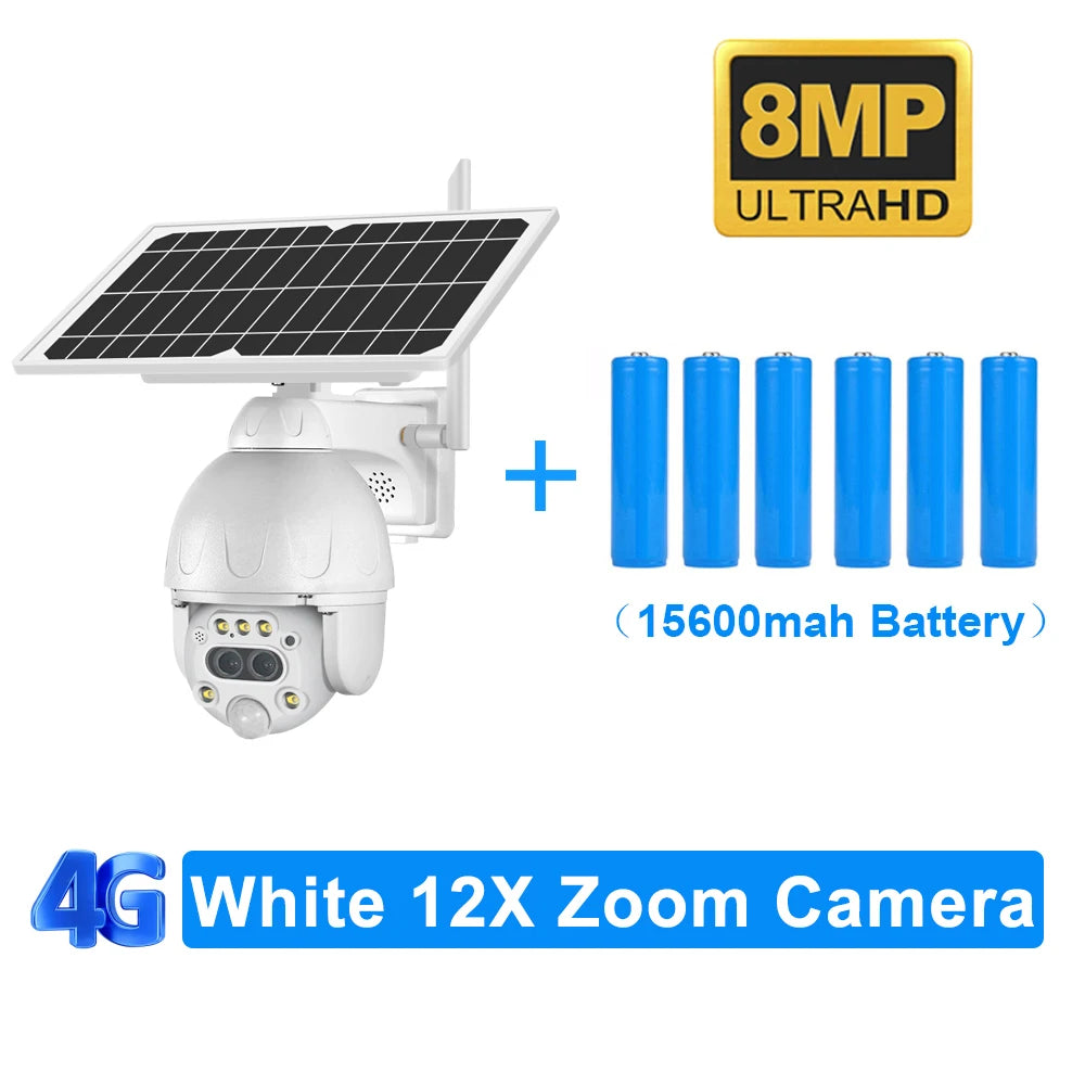 SHIWOJIA S379 Solar Camera, Outdoor monitoring camera with 8MP UHD, massive 15,600mAh battery, and powerful 12x zoom lens.