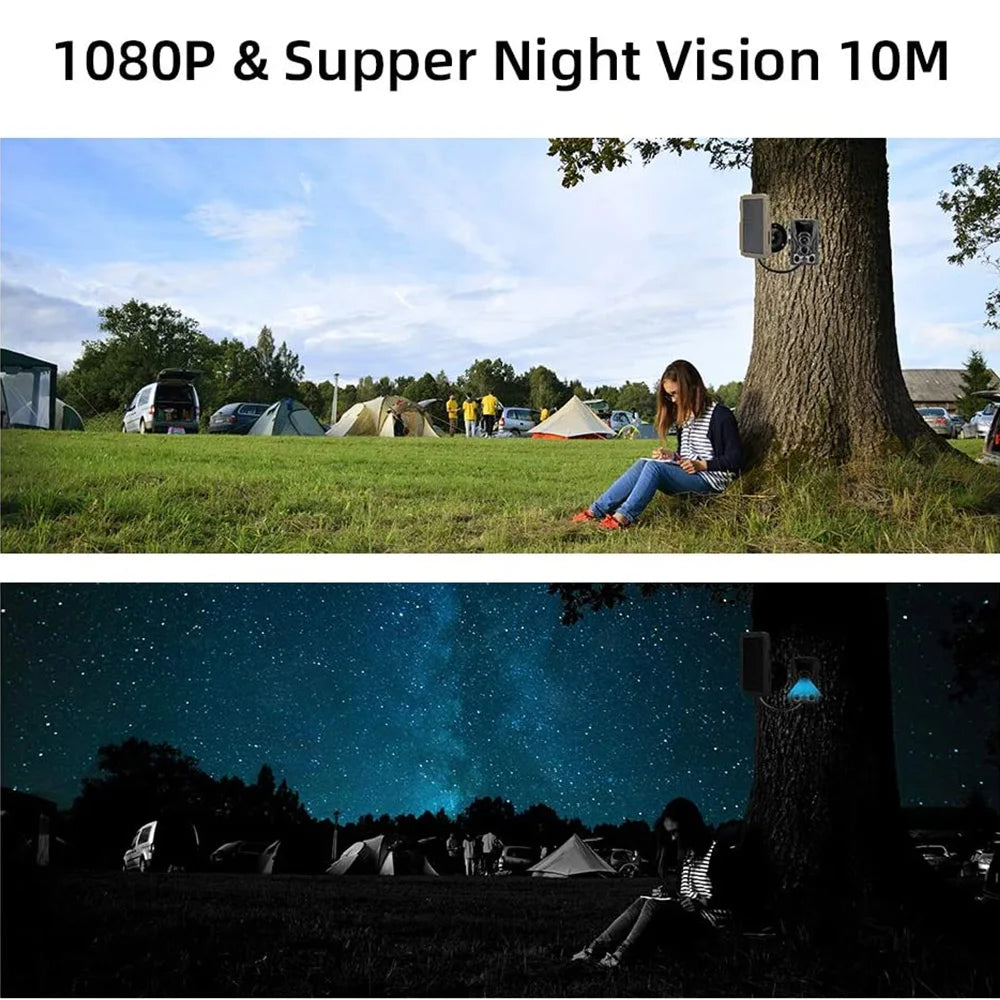 The Supper 1080P Night Vision Solar Panel Kit includes a rechargeable battery and waterproof solar panel for trail cameras.