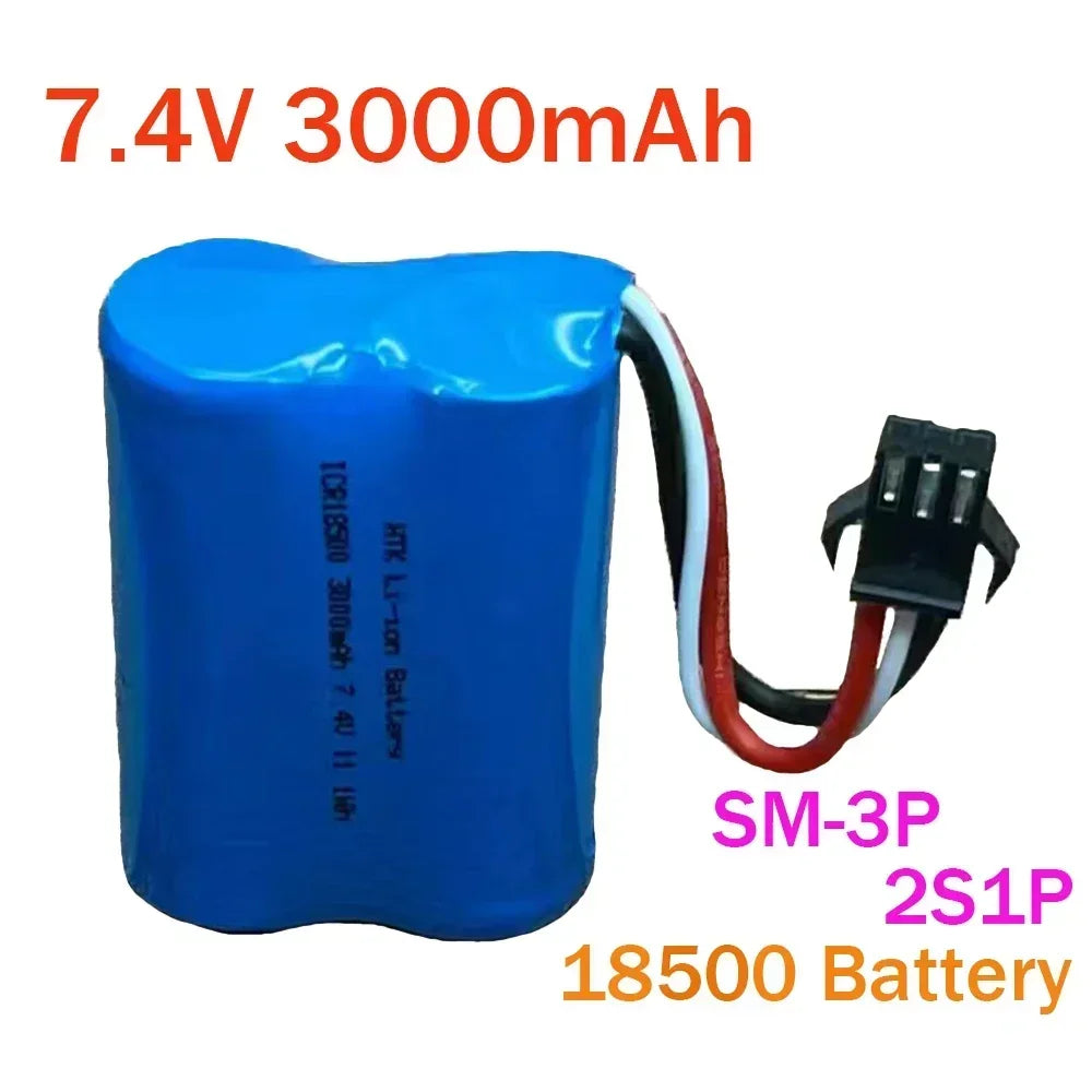 7.4V 3000mAh 2S1P 18500 Lipo Battery Pack with T, SM-2P/3P/4P, JST, XT30 for Electric RC Boat & Toy Car