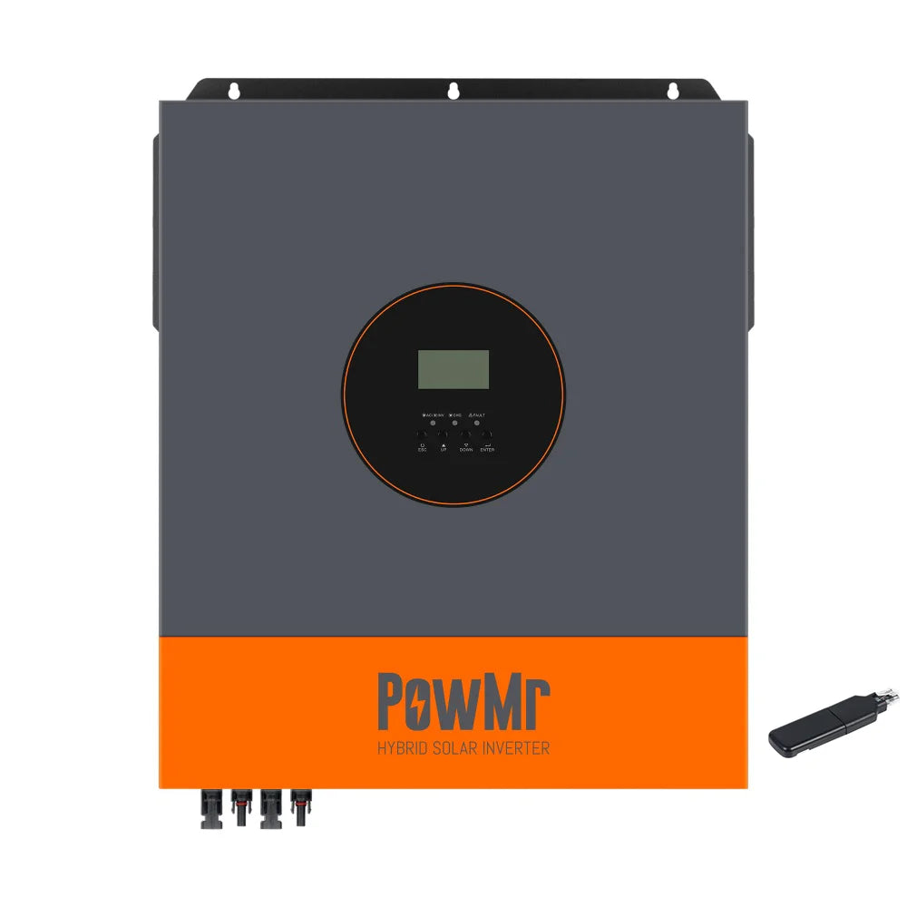 PowMr POW-HVM11KP 48V 11kW hybrid solar inverter front view with LCD display and control buttons