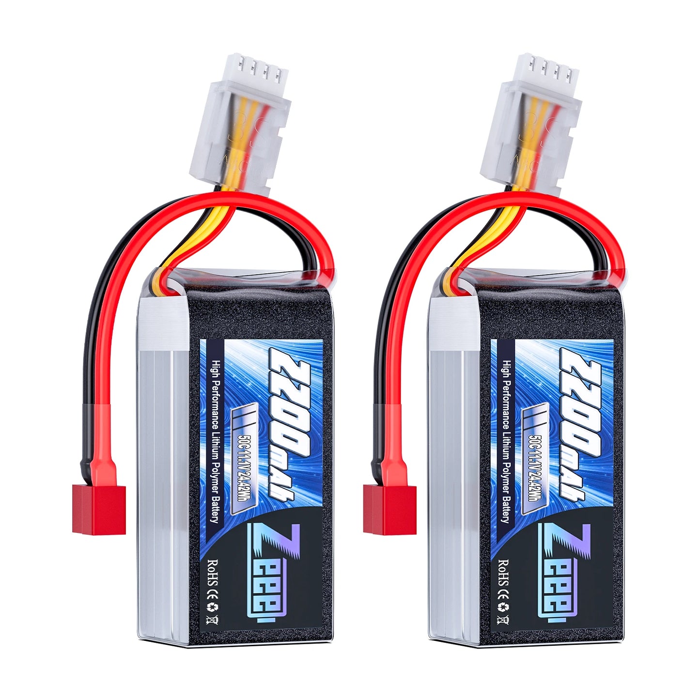 2pcs Zeee 3S 2200mAh 11.1V 50C Shorty LiPo Battery, T/XT60 Plug, for 1/10–1/8 RC Car, Drone, Airplane (75x34x26.5mm)