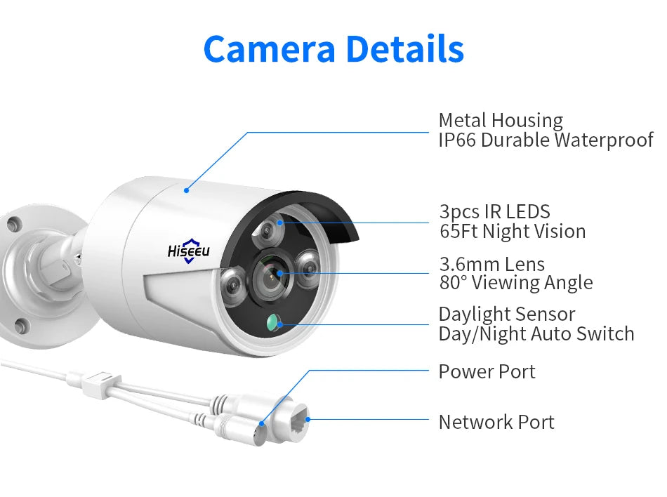 Hiseeu 5MP Camera, Durable waterproof camera with infrared night vision and advanced features.