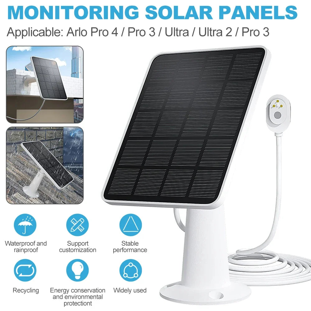 Arlo Ultra 2 Solar Panel, Monitor solar panels with Arlo Ultra 2, compatible with Arlo Pro 4/3/Ultra cameras, featuring waterproof durability.