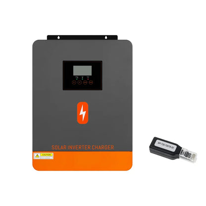 Inverter charger with plug-in communication/monitoring dongle accessory shown beside unit