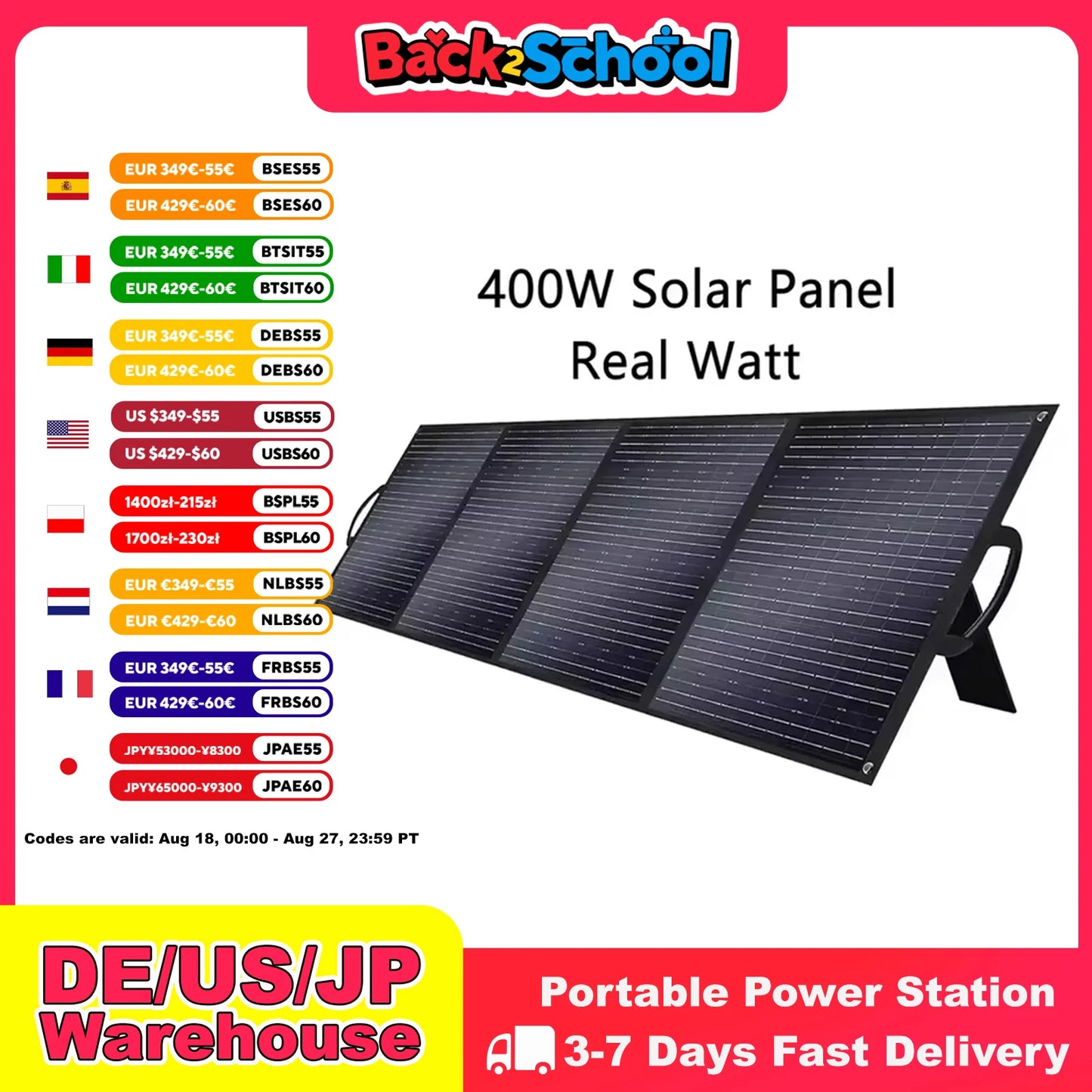 SOLARPLAY S400 400W Foldable Solar Panel High-Efficiency Solar Module Solar Charger with Solar Output for RV Off-Grid Boat Home Camp