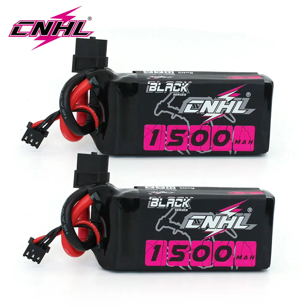 2pcs CNHL 2S Lipo Battery, High-performance 7.4V 1500mAh 2S LiPo battery with 100C discharge rate, XT60 plug, ideal for RC drones, airplanes, and quadcopters.