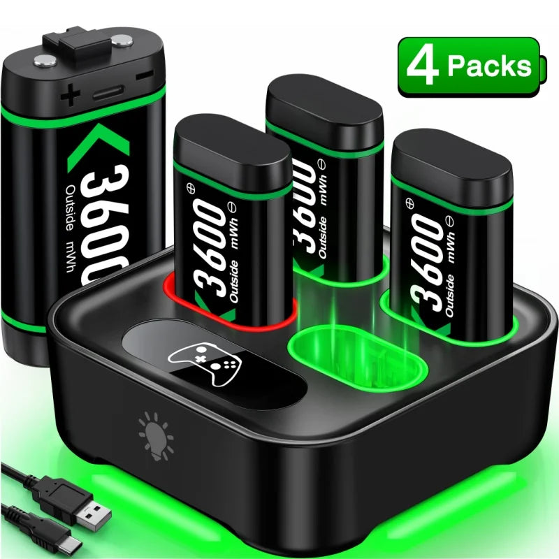 Rechargeable Battery for Xbox One Controller – 4×3600mWh Pack with Charging Station for Xbox One & Series X/S