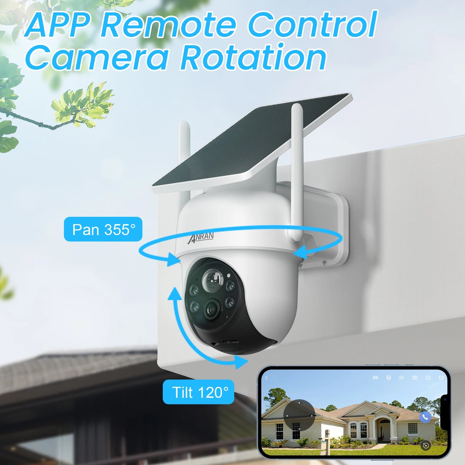 ANRAN Q4 2K 4MP Solar Battery Camera, APP Remnote Control Camera Rotation Pan 3550 Tilt 120 KAN