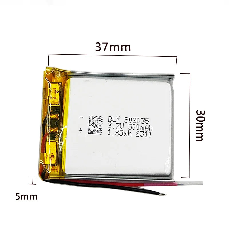 3.7V 500mAh Lithium Polymer LiPo Rechargeable Battery 503035 for Camera, MP4, GPS, Bluetooth Headset, Speaker, Recorder