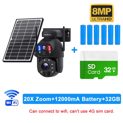 SHIWOJIA 4K 8MP 4G Solar Camera, 8MP ULTRAHD Shivojia SD GB Card 32 20X Zoom+