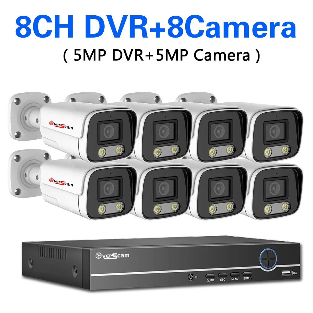 Devoccvo 5MP 8CH AHD DVR Kit, Outdoor security kit with 8-channel DVR, 4 cameras with night vision and BNC connectors.