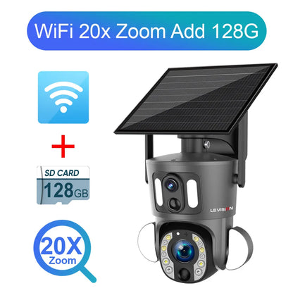 LS VISION 4K 8MP Solar Camera - 20X Optical Zoom Dual Screen WiFi 4G Sim PTZ Dual PIR Detection Humanoid Auto Tracking CCTV Camera