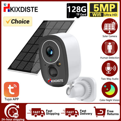 Hkixdiste 5MP Solar Camera, KIXDISTE 128G 5MP TF Card Wifi [Ul