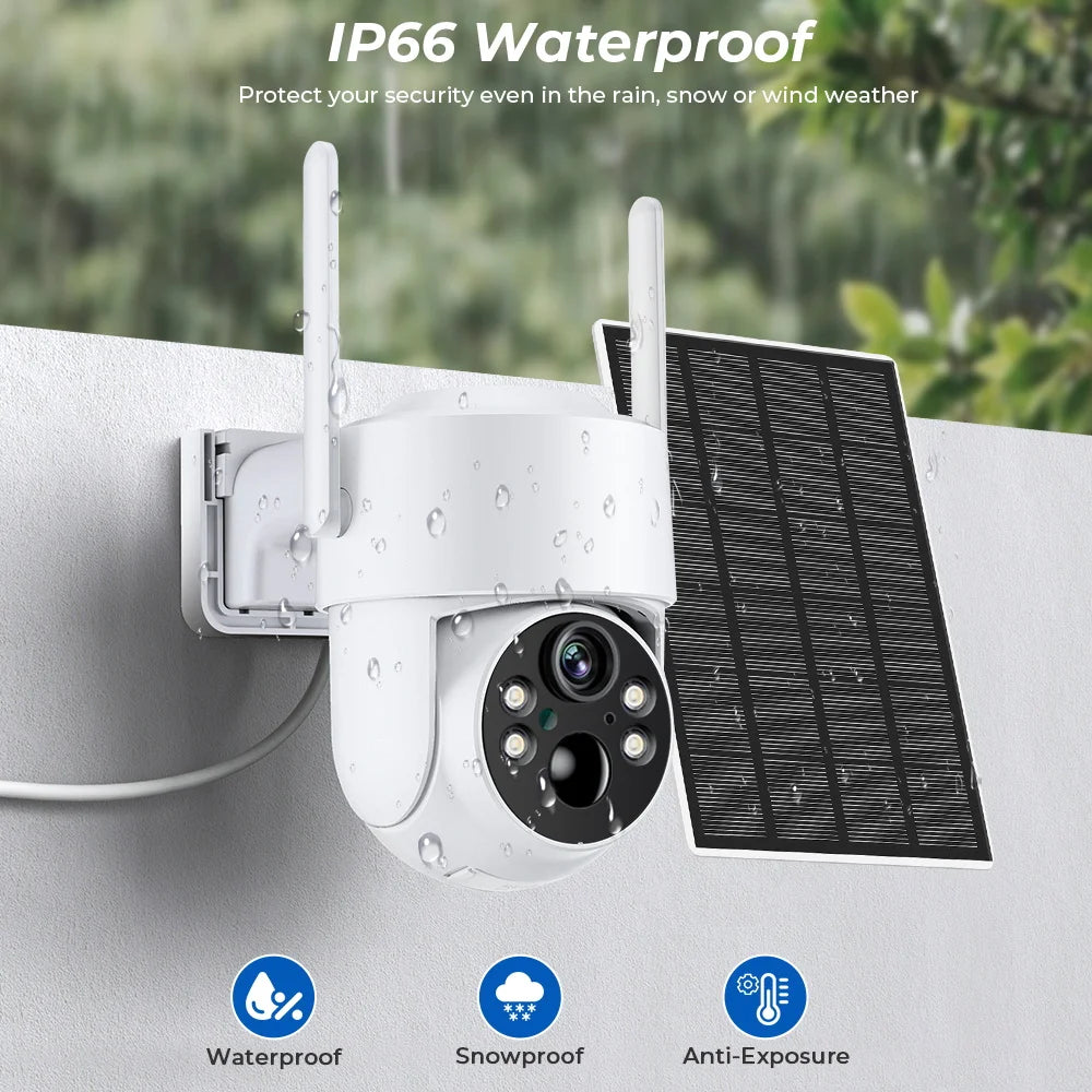 BESDER TQ6 4MP 2560 x 1440 Solar Camera, Water-resistant camera withstands rain, snow, and strong winds with IP66 rating.