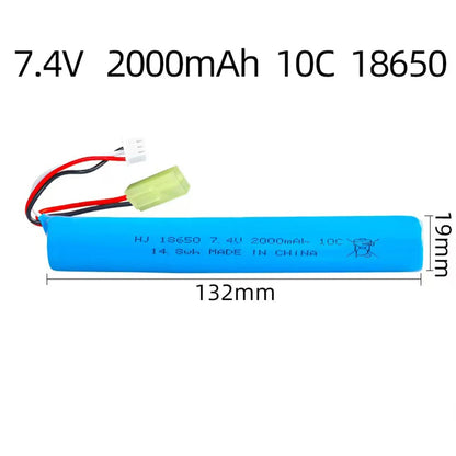 2S 7.4V 2000mAh 10C 18650 LiPo Battery, SM/Small Tamiya Plug, for Water Guns, Airsoft BB & Electric Toys