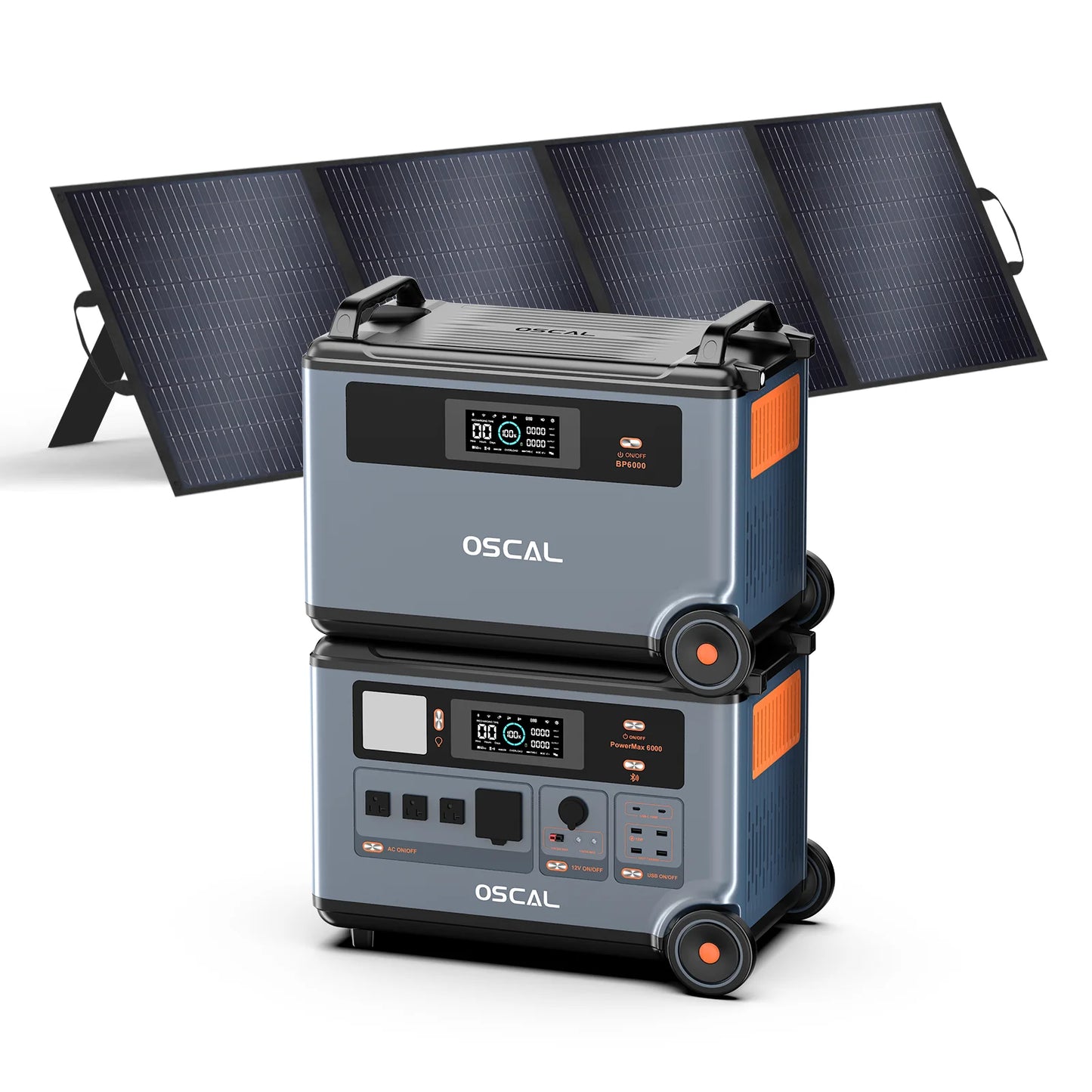 OSCAL PowerMax 6000 BP3600 is a 7200Wh, 6000W LiFePO4 solar generator with CE/UL certification, ideal for home backup power.