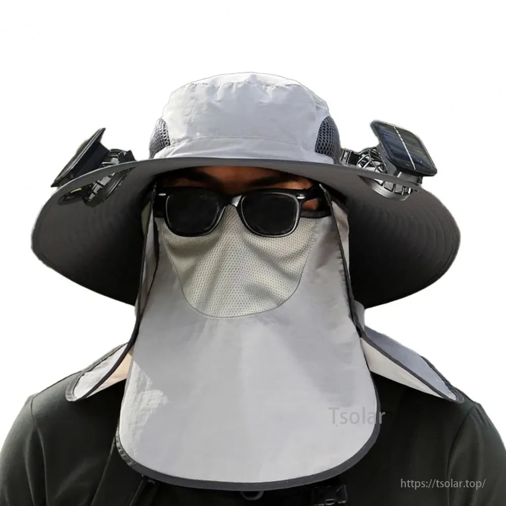 Solar Fan Hat, Three adjustable wind speeds for extended use: 2 hours on high, 8 hours on medium, and 16 hours on low.