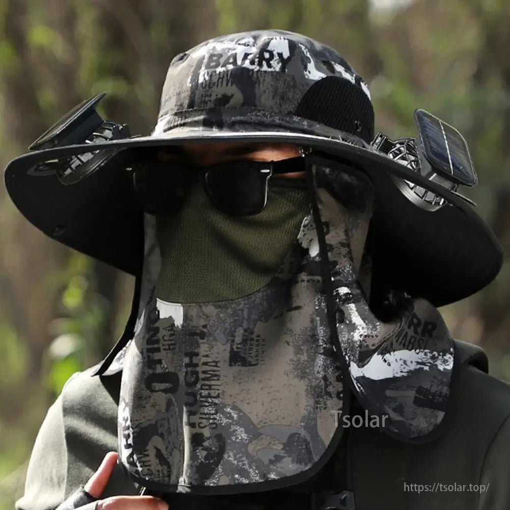 Solar Fan Hat, Key features include dual solar fans powered by rechargeable batteries with a total capacity of 800mAh.